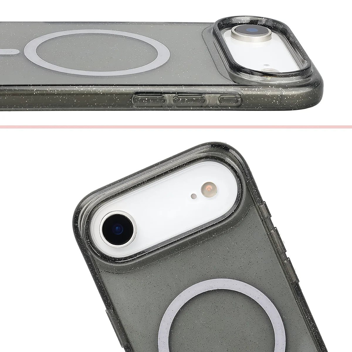 Glitzer Hülle mit Magnetring für iPhone Air, Bizon Case SparklO, Transparent-Schwarz mit Glitzer