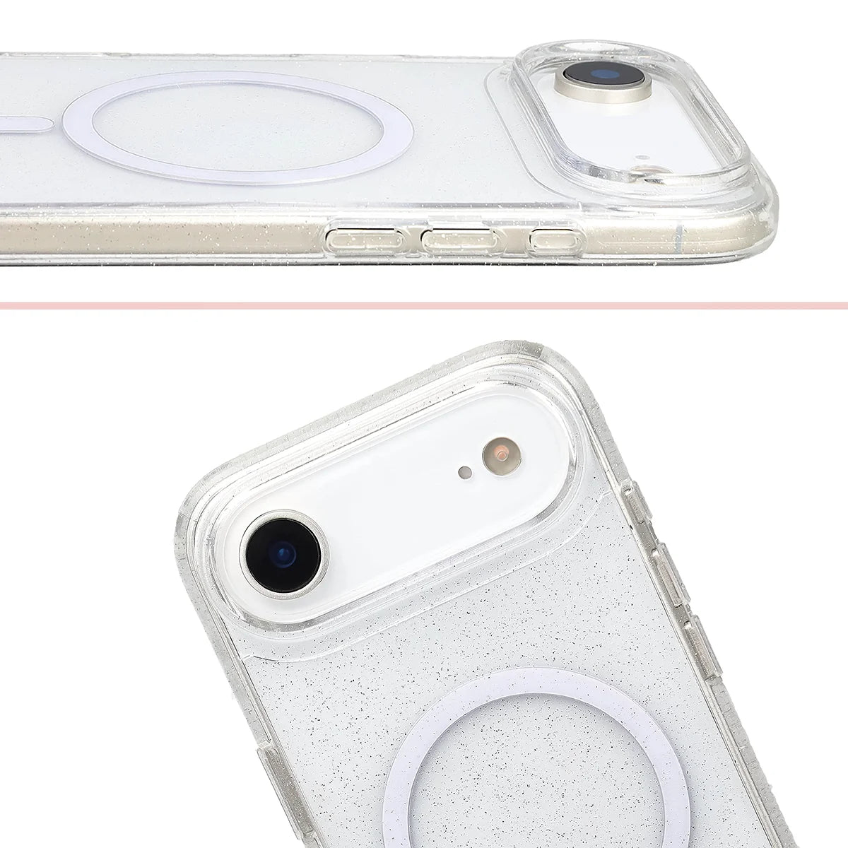 Glitzer Hülle mit Magnetring für iPhone Air, Bizon Case SparklO, Transparent mit Glitzer