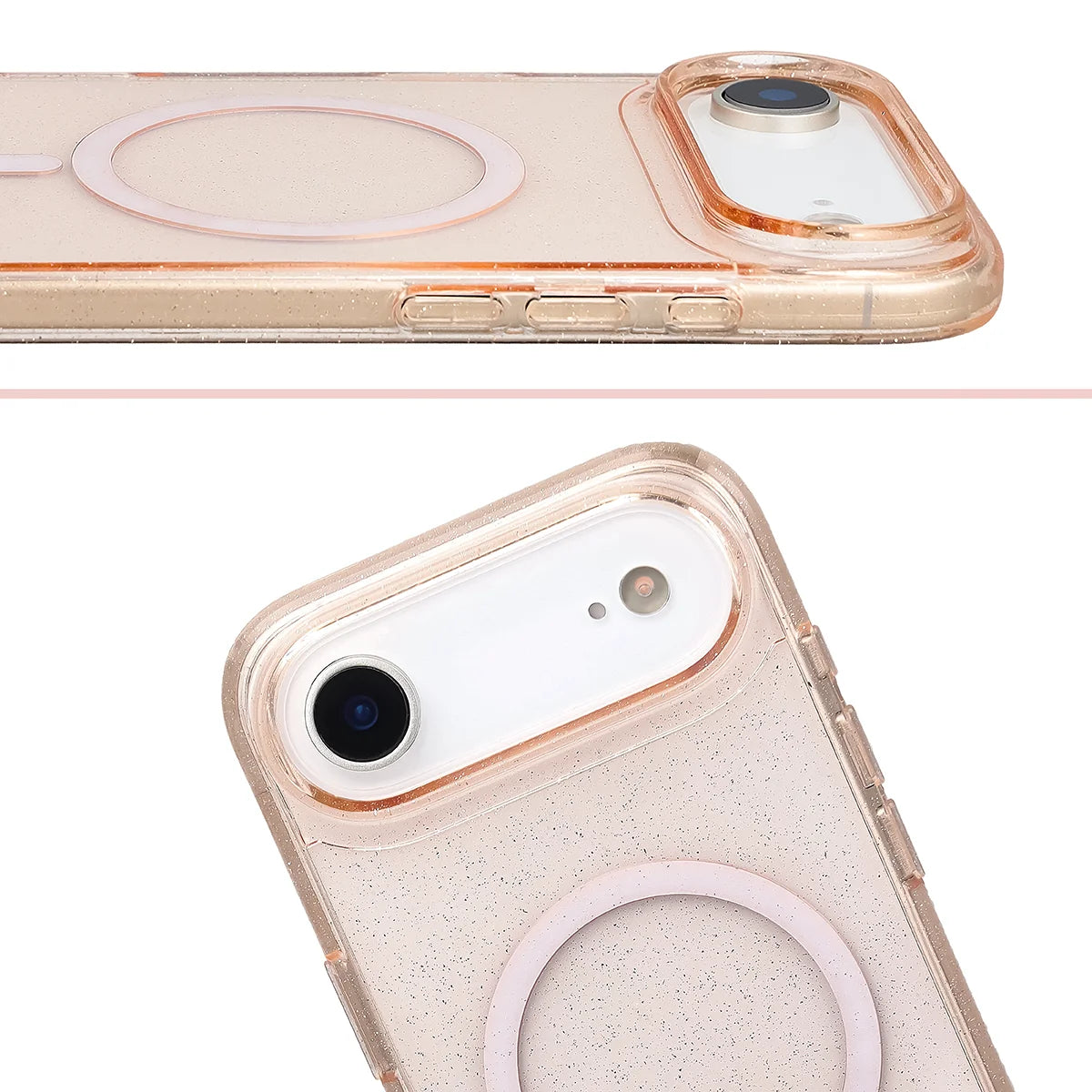 Glitzer Hülle mit Magnetring für iPhone Air, Bizon Case SparklO, Transparent-Hellorange mit Glitzer