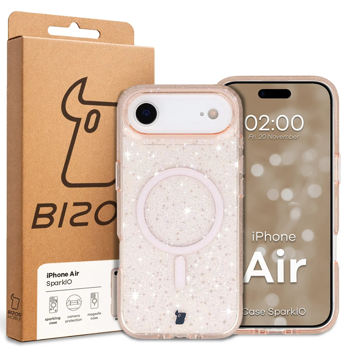 Glitzer Hülle mit Magnetring für iPhone Air, Bizon Case SparklO, Transparent-Hellorange mit Glitzer