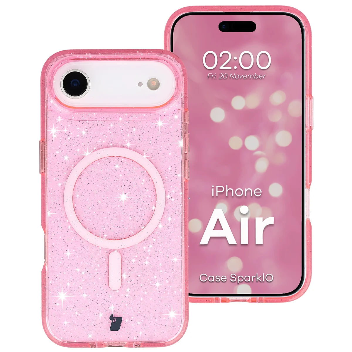 Glitzer Hülle mit Magnetring für iPhone Air, Bizon Case SparklO, Transparent-Rosa mit Glitzer