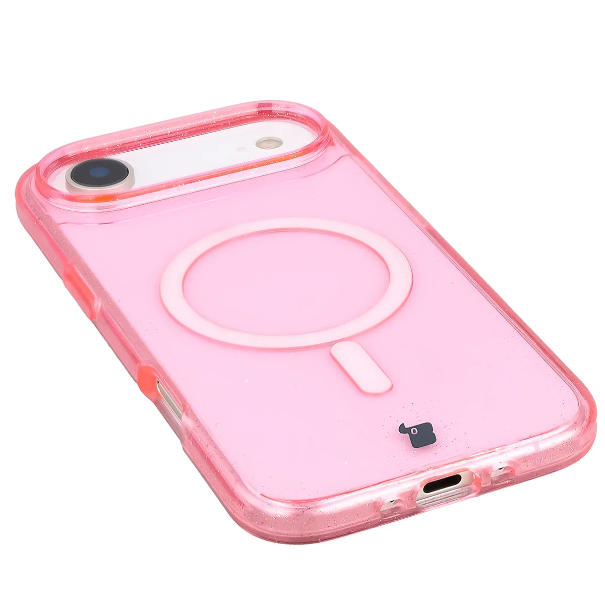 Glitzer Hülle mit Magnetring für iPhone Air, Bizon Case SparklO, Transparent-Rosa mit Glitzer