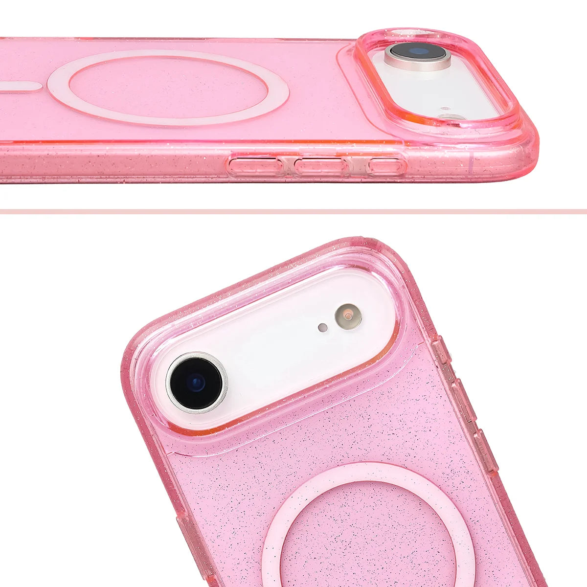 Glitzer Hülle mit Magnetring für iPhone Air, Bizon Case SparklO, Transparent-Rosa mit Glitzer