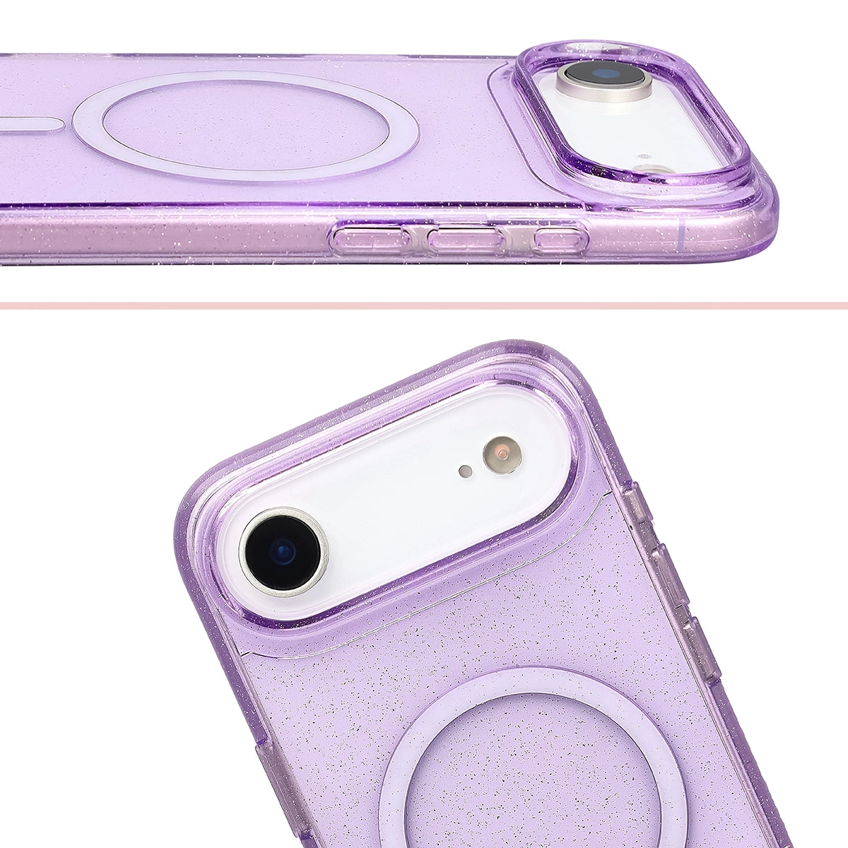Glitzer Hülle mit Magnetring für iPhone Air, Bizon Case SparklO, Transparent-Violet mit Glitzer