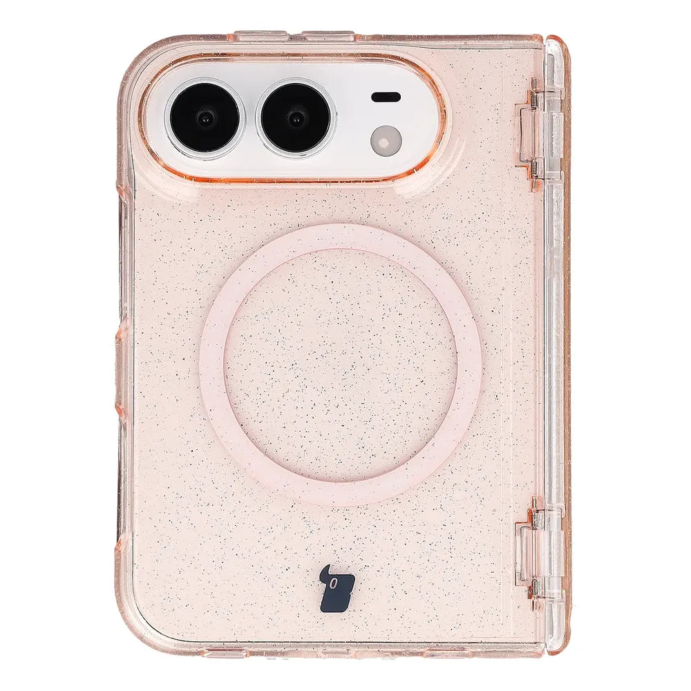 Glitzer Hülle mit Magnetring für iPhone Duo, Bizon Case SparklO, Transparent-Hellorange mit Glitzer (2/7)