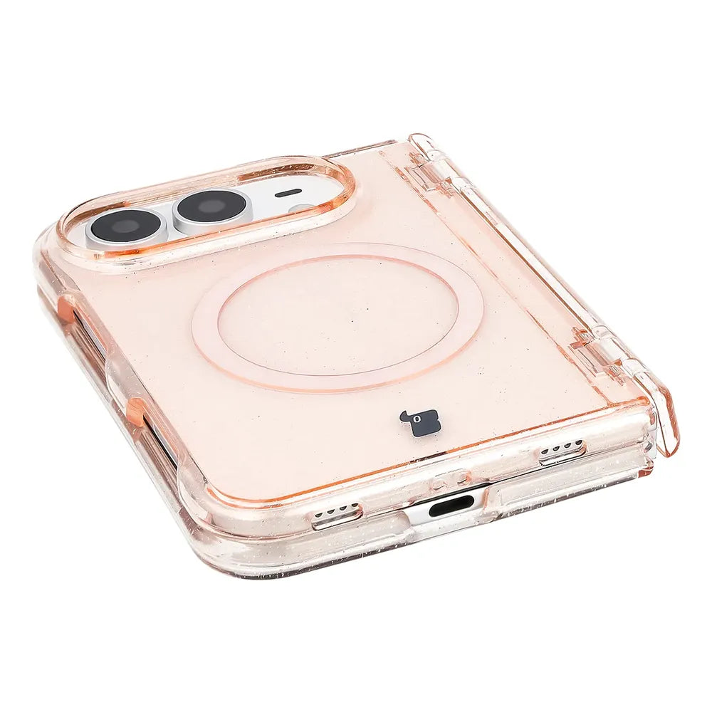 Glitzer Hülle mit Magnetring für iPhone Duo, Bizon Case SparklO, Transparent-Hellorange mit Glitzer (3/7)