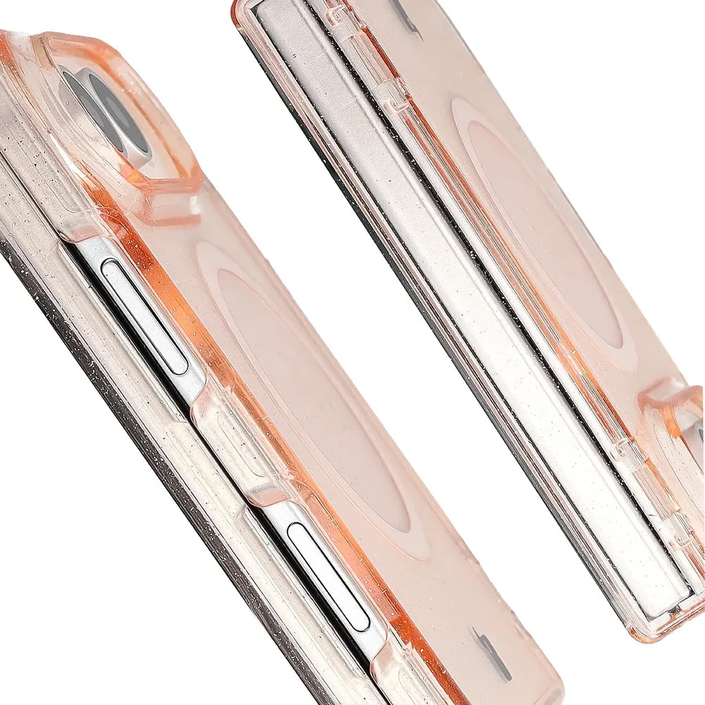 Glitzer Hülle mit Magnetring für iPhone Duo, Bizon Case SparklO, Transparent-Hellorange mit Glitzer (4/7)