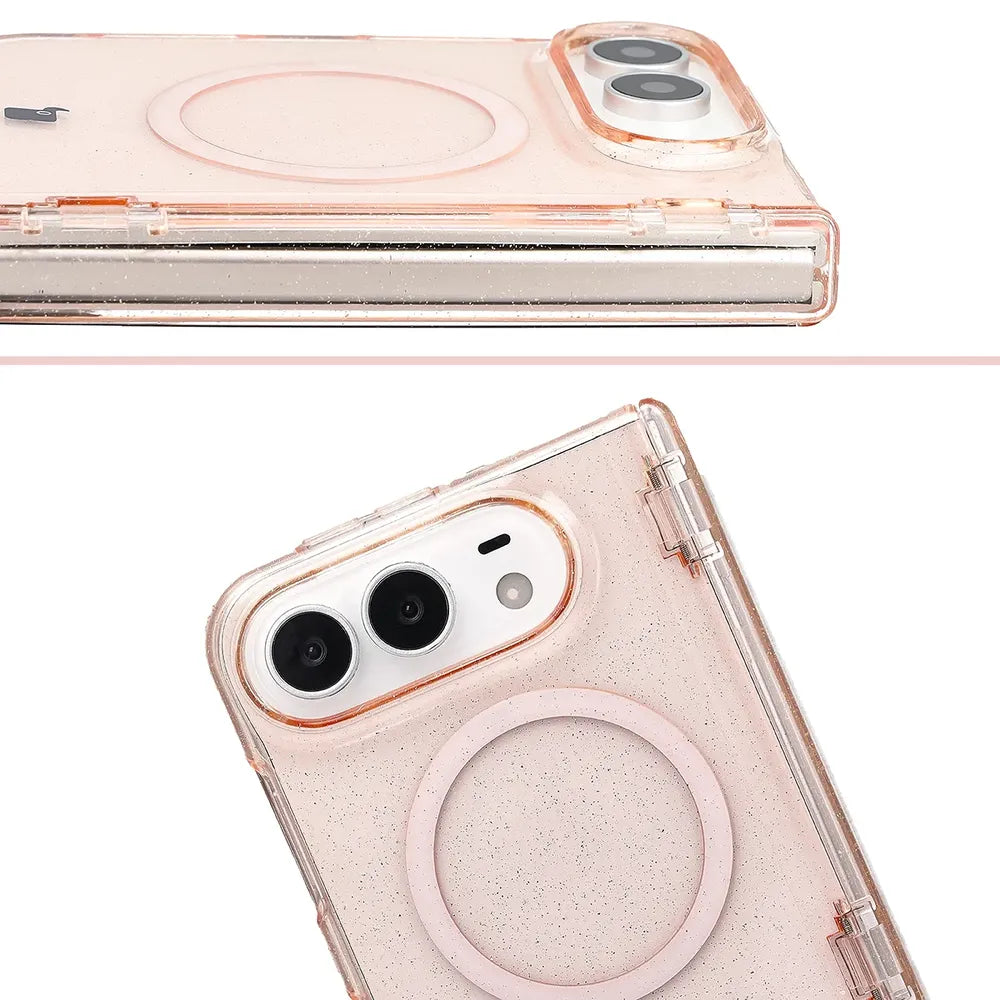 Glitzer Hülle mit Magnetring für iPhone Duo, Bizon Case SparklO, Transparent-Hellorange mit Glitzer (5/7)