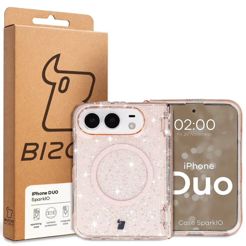Glitzer Hülle mit Magnetring für iPhone Duo, Bizon Case SparklO, Transparent-Hellorange mit Glitzer (7/7)