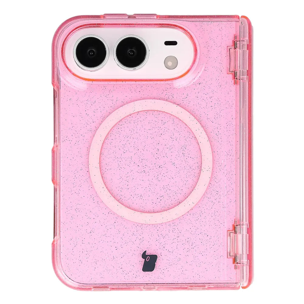 Glitzer Hülle mit Magnetring für iPhone Duo, Bizon Case SparklO, Transparent-Rosa mit Glitzer (2/7)