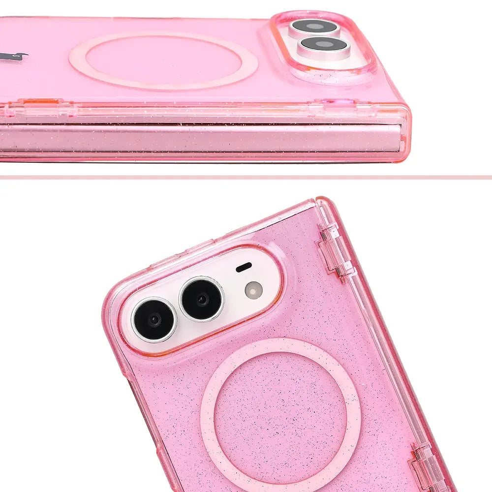 Glitzer Hülle mit Magnetring für iPhone Duo, Bizon Case SparklO, Transparent-Rosa mit Glitzer (5/7)