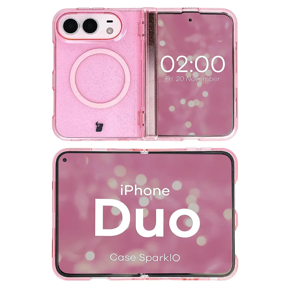 Glitzer Hülle mit Magnetring für iPhone Duo, Bizon Case SparklO, Transparent-Rosa mit Glitzer (6/7)