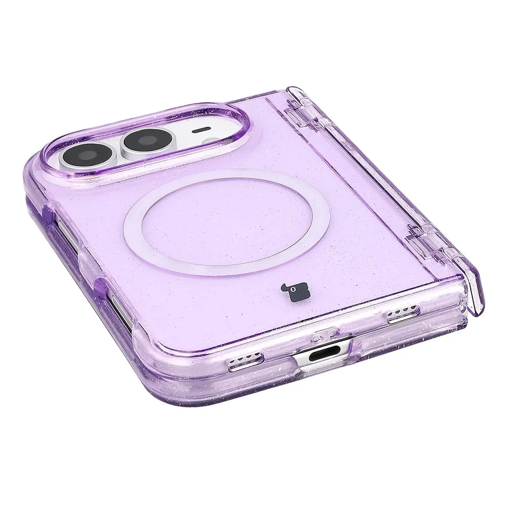 Glitzer Hülle mit Magnetring für iPhone Duo, Bizon Case SparklO, Transparent-Violet mit Glitzer (3/7)
