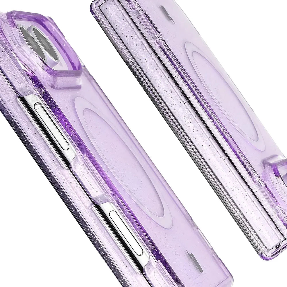 Glitzer Hülle mit Magnetring für iPhone Duo, Bizon Case SparklO, Transparent-Violet mit Glitzer (4/7)