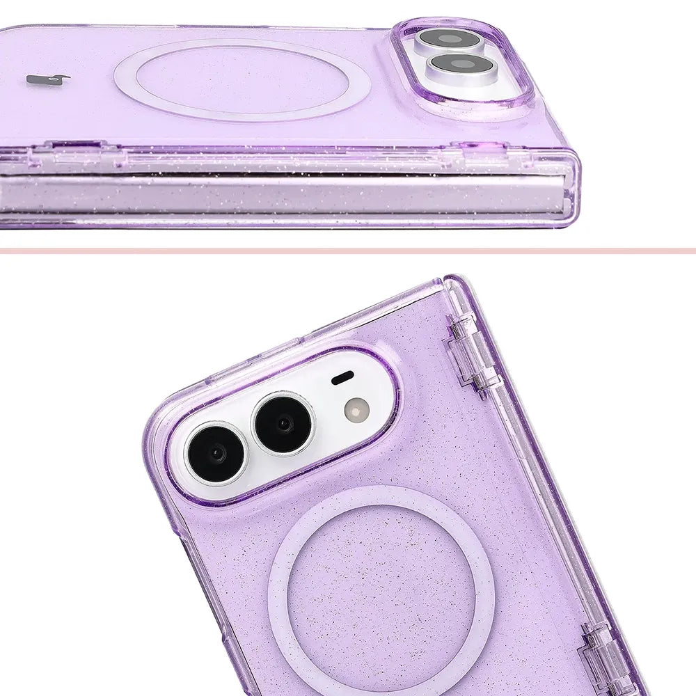 Glitzer Hülle mit Magnetring für iPhone Duo, Bizon Case SparklO, Transparent-Violet mit Glitzer (5/7)
