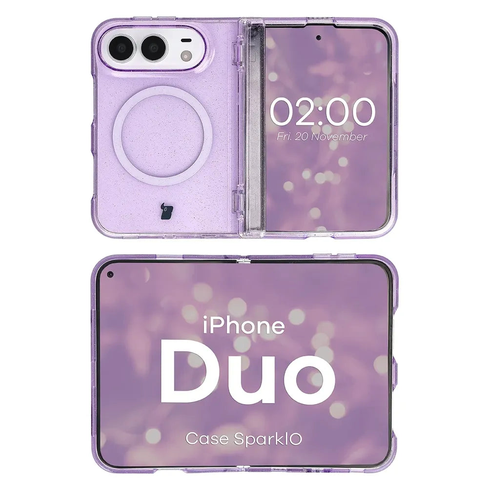 Glitzer Hülle mit Magnetring für iPhone Duo, Bizon Case SparklO, Transparent-Violet mit Glitzer (6/7)