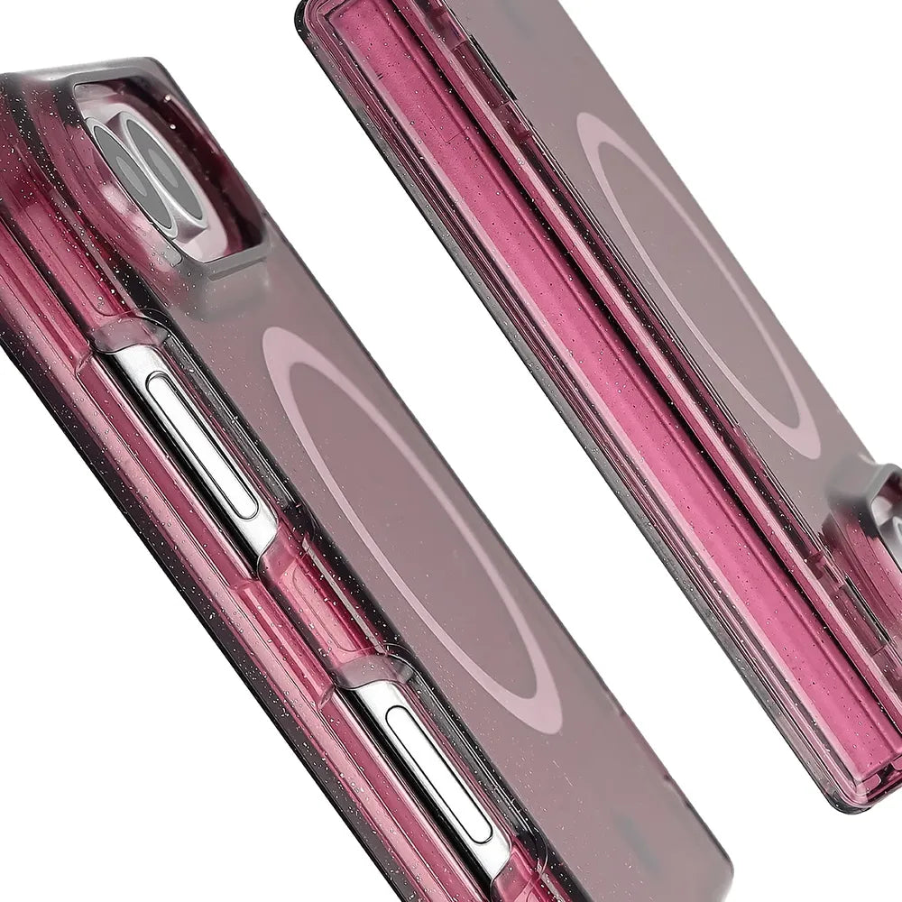 Glitzer Hülle mit Magnetring für iPhone Duo, Bizon Case SparklO, Transparent-Burgunderrot mit Glitzer (4/7)