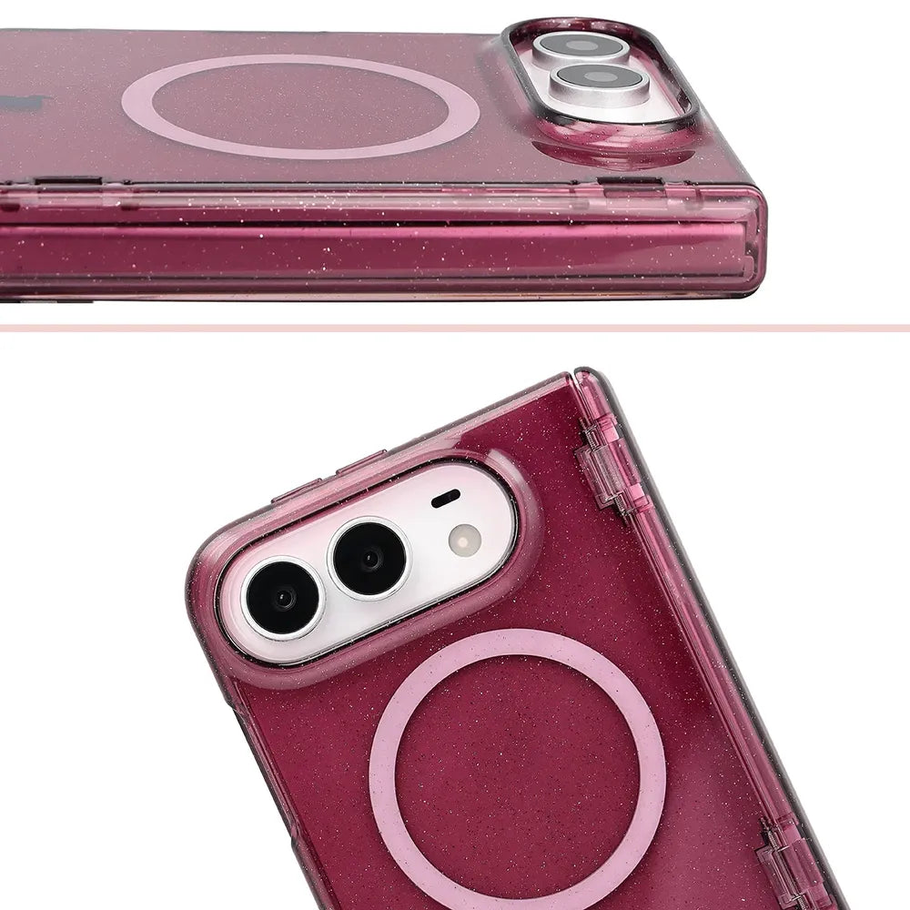 Glitzer Hülle mit Magnetring für iPhone Duo, Bizon Case SparklO, Transparent-Burgunderrot mit Glitzer (5/7)