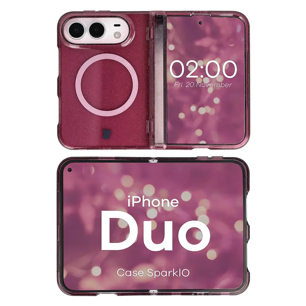 Glitzer Hülle mit Magnetring für iPhone Duo, Bizon Case SparklO, Transparent-Burgunderrot mit Glitzer (6/7)