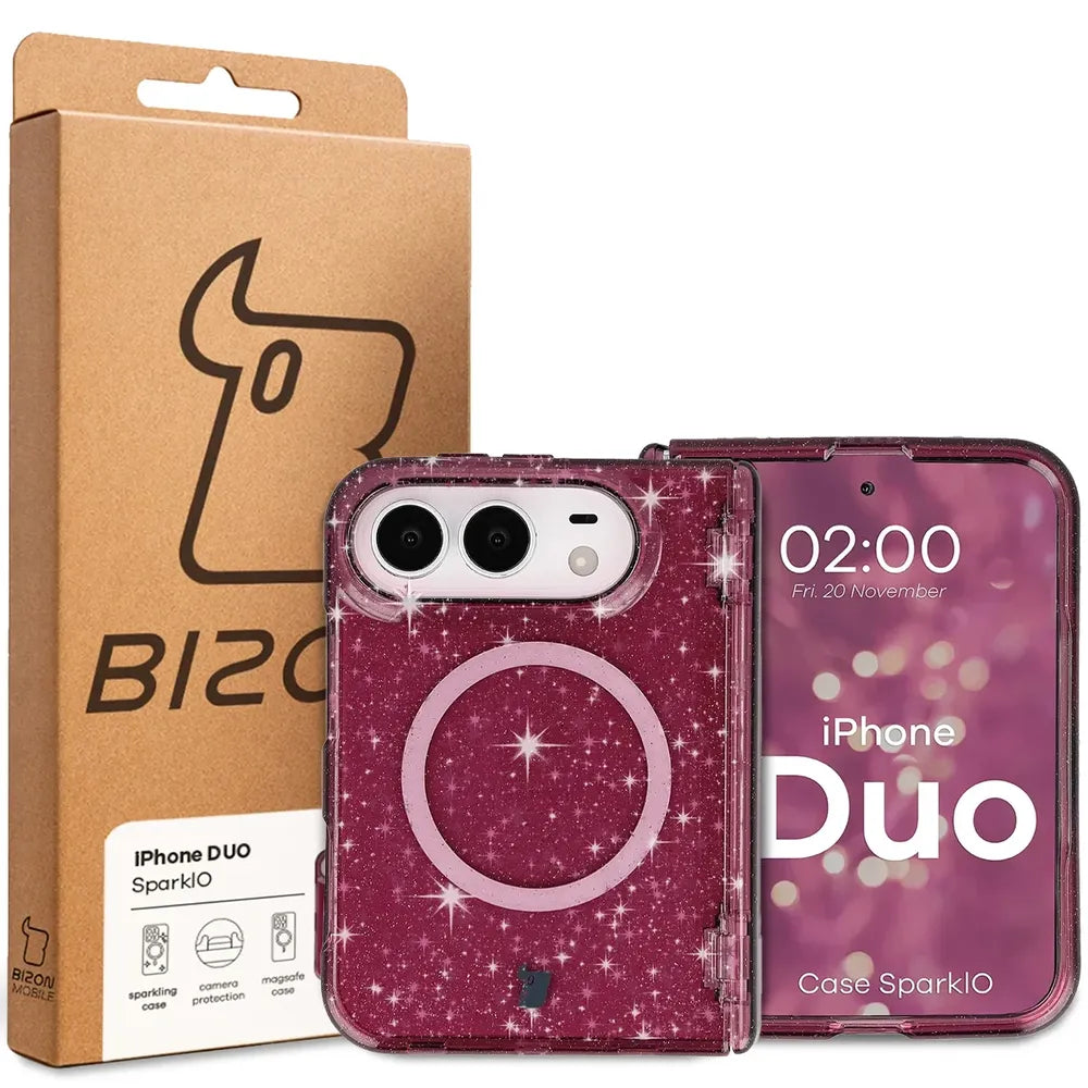 Glitzer Hülle mit Magnetring für iPhone Duo, Bizon Case SparklO, Transparent-Burgunderrot mit Glitzer (7/7)