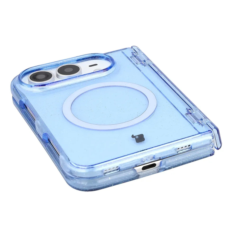 Glitzer Hülle mit Magnetring für iPhone Duo, Bizon Case SparklO, Transparent-Hellblau mit Glitzer (3/7)
