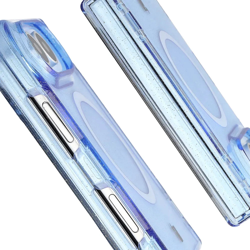Glitzer Hülle mit Magnetring für iPhone Duo, Bizon Case SparklO, Transparent-Hellblau mit Glitzer (4/7)