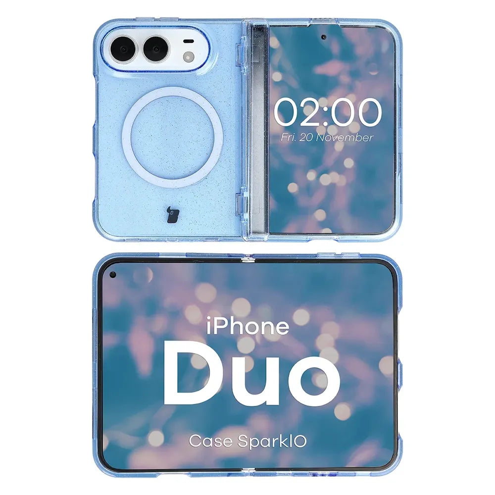 Glitzer Hülle mit Magnetring für iPhone Duo, Bizon Case SparklO, Transparent-Hellblau mit Glitzer (6/7)