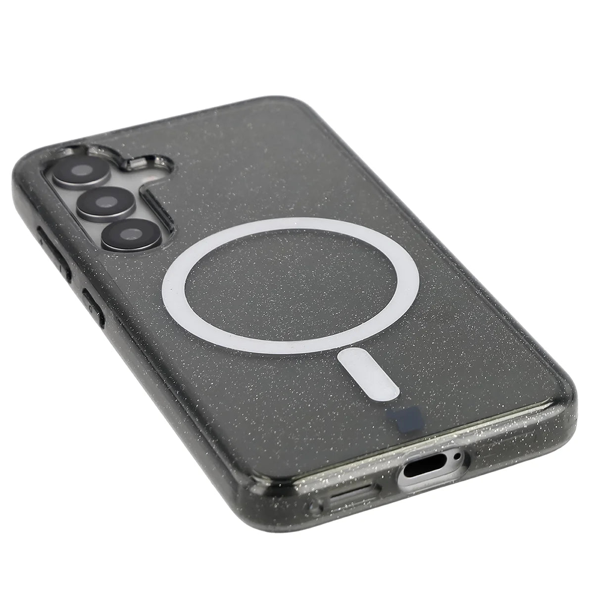 Glitzer Hülle mit Magnetring für Galaxy S25 / S24, Bizon Case SparklO, Transparent-Schwarz mit Glitzer