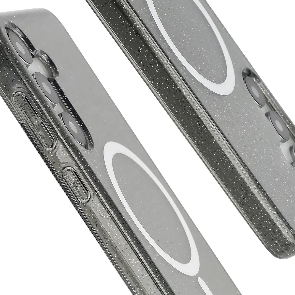 Glitzer Hülle mit Magnetring für Galaxy S25 / S24, Bizon Case SparklO, Transparent-Schwarz mit Glitzer