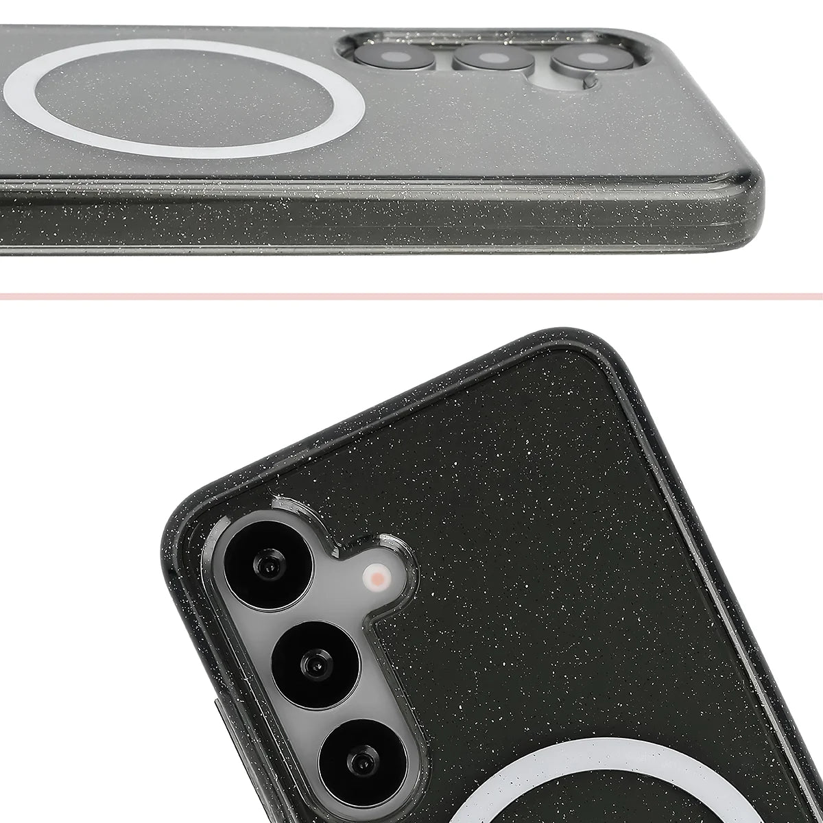 Glitzer Hülle mit Magnetring für Galaxy S25 / S24, Bizon Case SparklO, Transparent-Schwarz mit Glitzer
