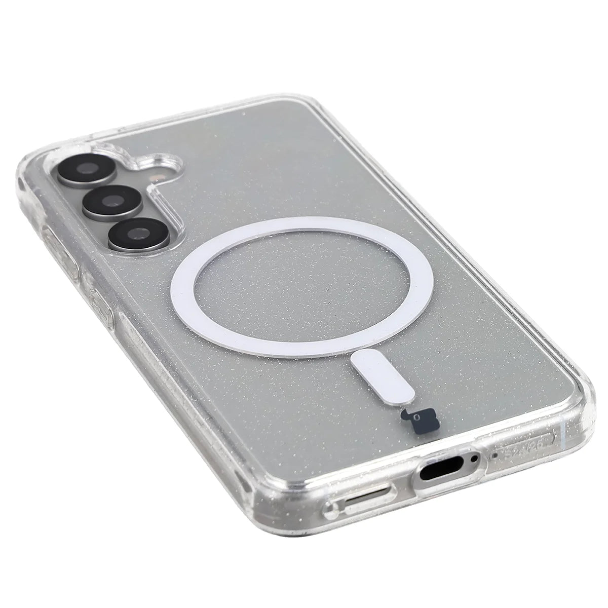 Glitzer Hülle mit Magnetring für Galaxy S25 / S24, Bizon Case SparklO, Transparent mit Glitzer