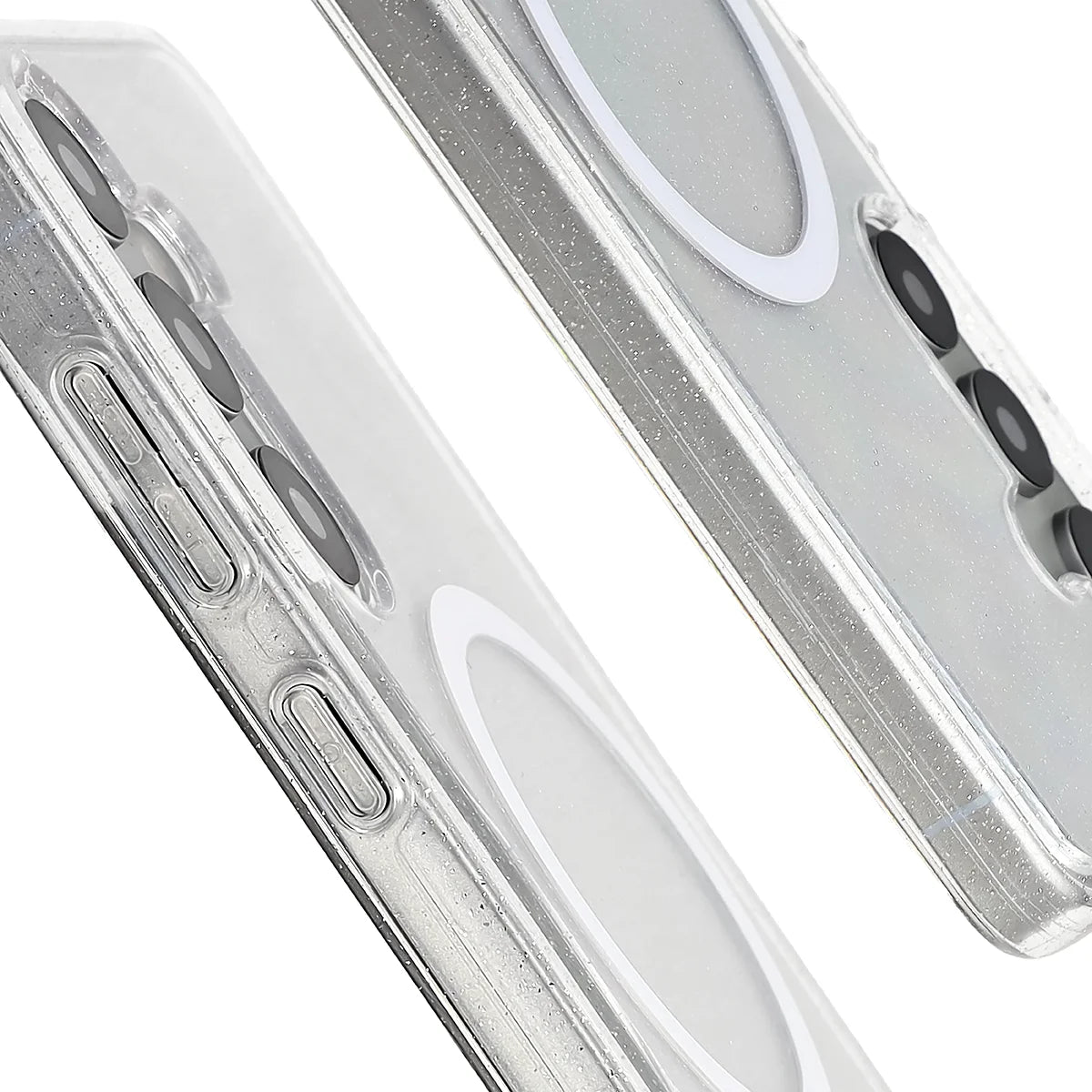 Glitzer Hülle mit Magnetring für Galaxy S25 / S24, Bizon Case SparklO, Transparent mit Glitzer