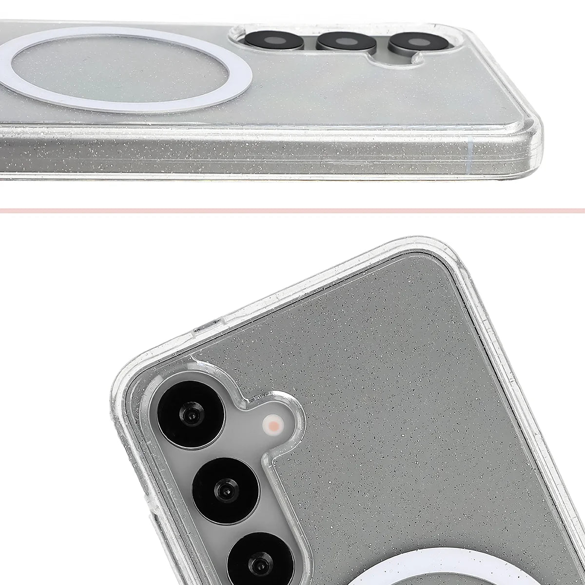 Glitzer Hülle mit Magnetring für Galaxy S25 / S24, Bizon Case SparklO, Transparent mit Glitzer
