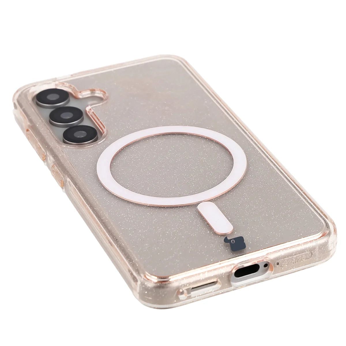Glitzer Hülle mit Magnetring für Galaxy S25 / S24, Bizon Case SparklO, Transparent-Hellorange mit Glitzer