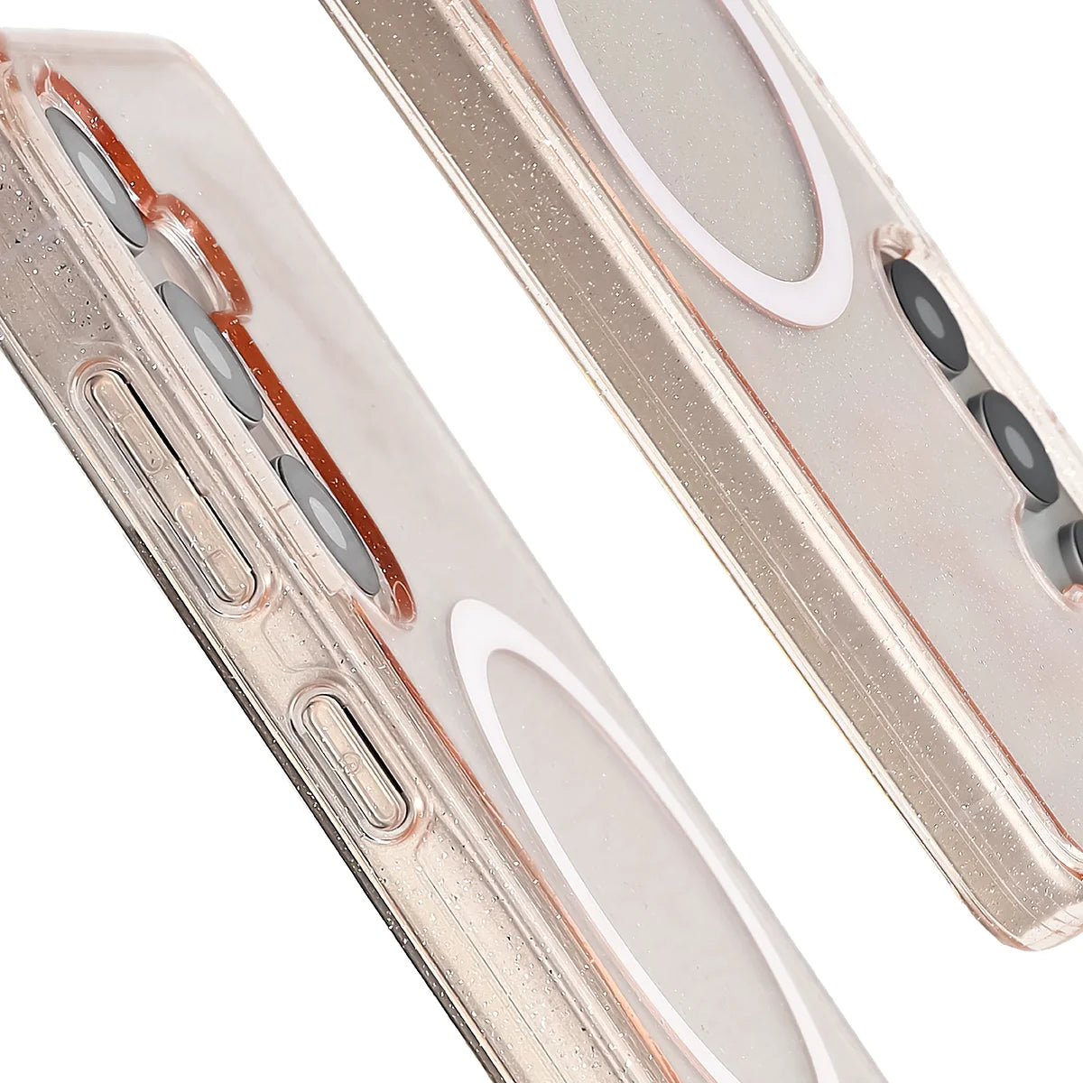 Glitzer Hülle mit Magnetring für Galaxy S25 / S24, Bizon Case SparklO, Transparent-Hellorange mit Glitzer