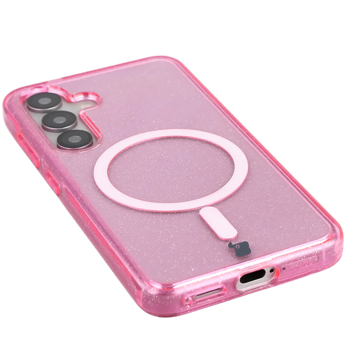 Glitzer Hülle mit Magnetring für Galaxy S25 / S24, Bizon Case SparklO, Transparent-Rosa mit Glitzer