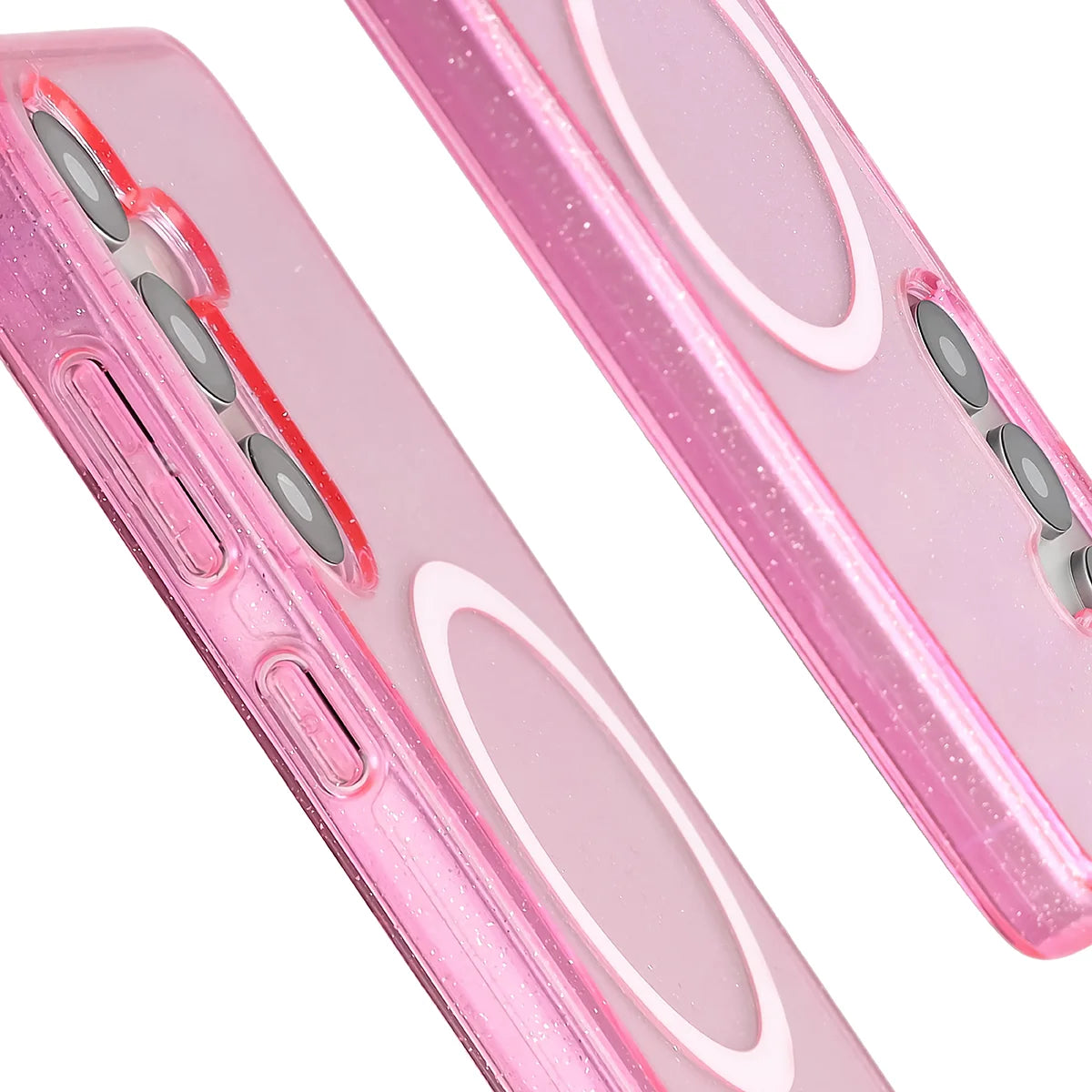 Glitzer Hülle mit Magnetring für Galaxy S25 / S24, Bizon Case SparklO, Transparent-Rosa mit Glitzer