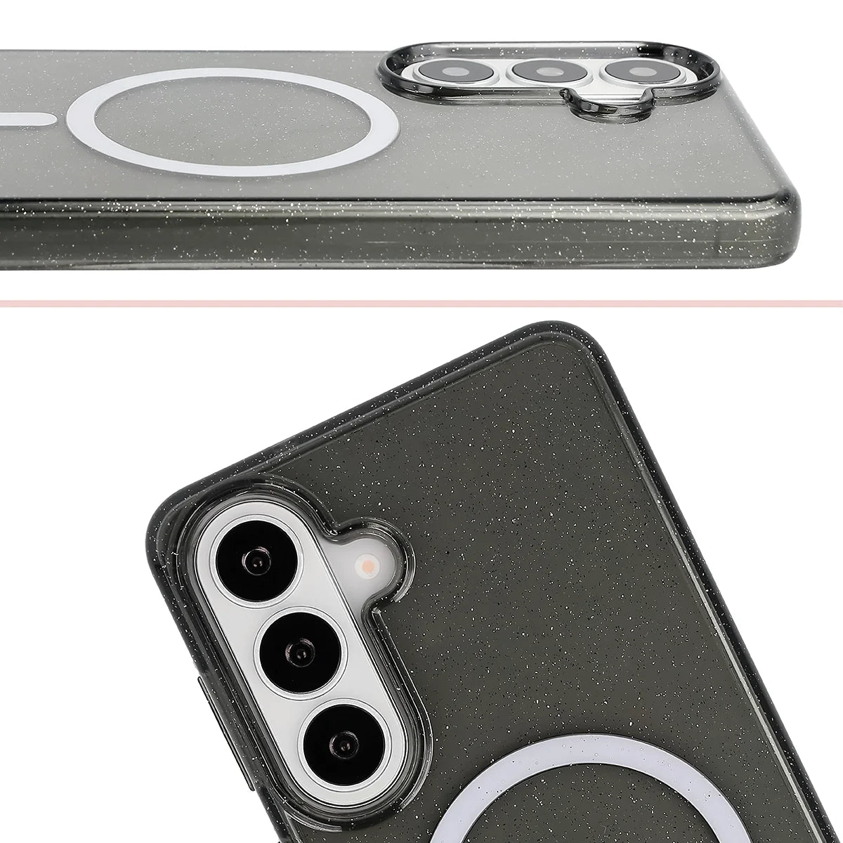Glitzer Hülle mit Magnetring für Galaxy S26 Plus, Bizon Case SparklO, Transparent-Schwarz mit Glitzer