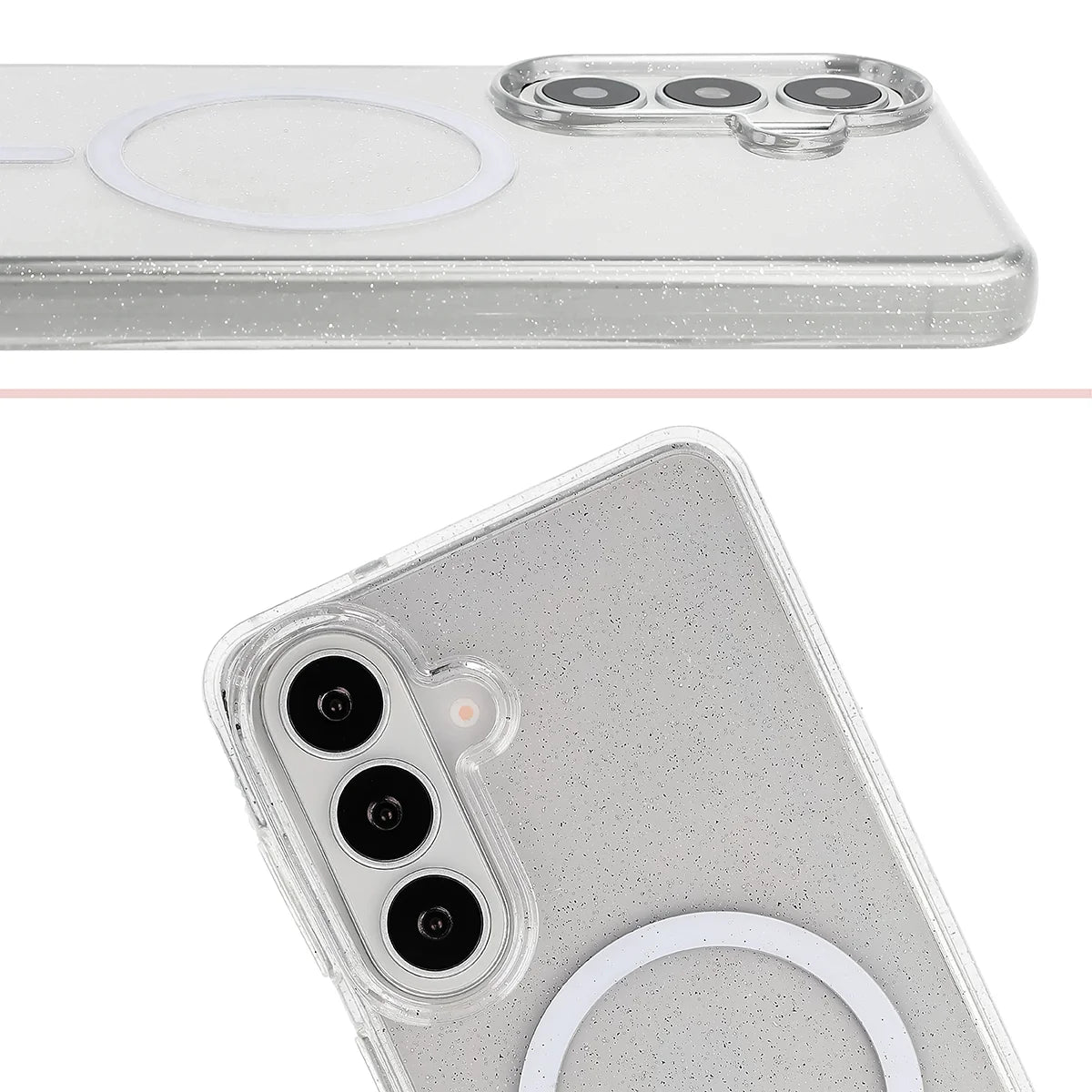 Glitzer Hülle mit Magnetring für Galaxy S26 Plus, Bizon Case SparklO, Transparent mit Glitzer