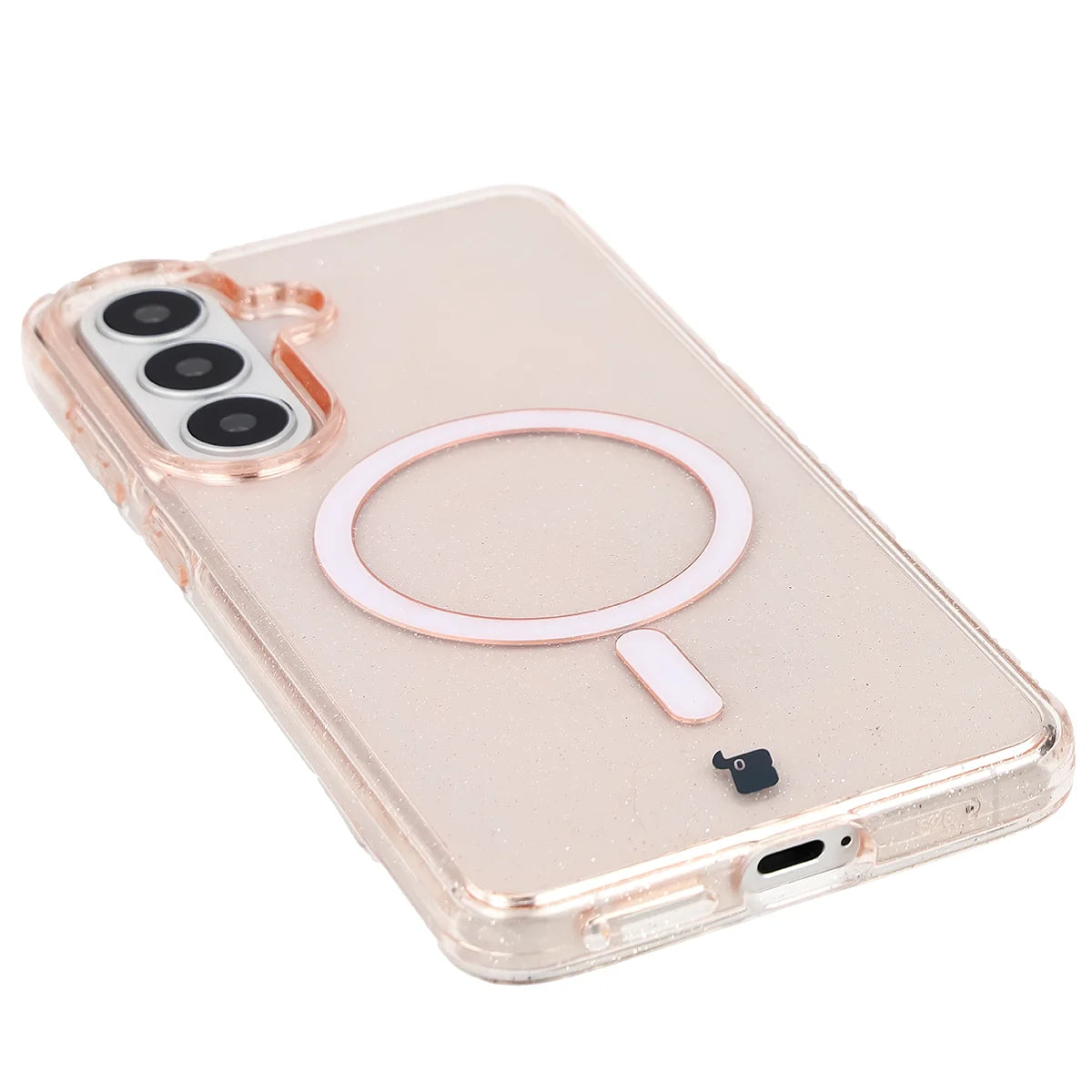 Glitzer Hülle mit Magnetring für Galaxy S26 Plus, Bizon Case SparklO, Transparent-Hellorange mit Glitzer