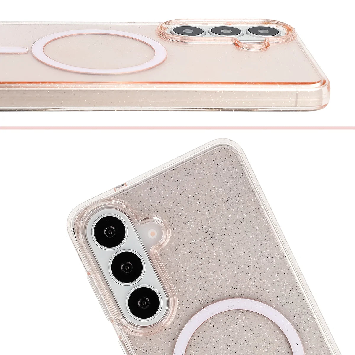 Glitzer Hülle mit Magnetring für Galaxy S26 Plus, Bizon Case SparklO, Transparent-Hellorange mit Glitzer
