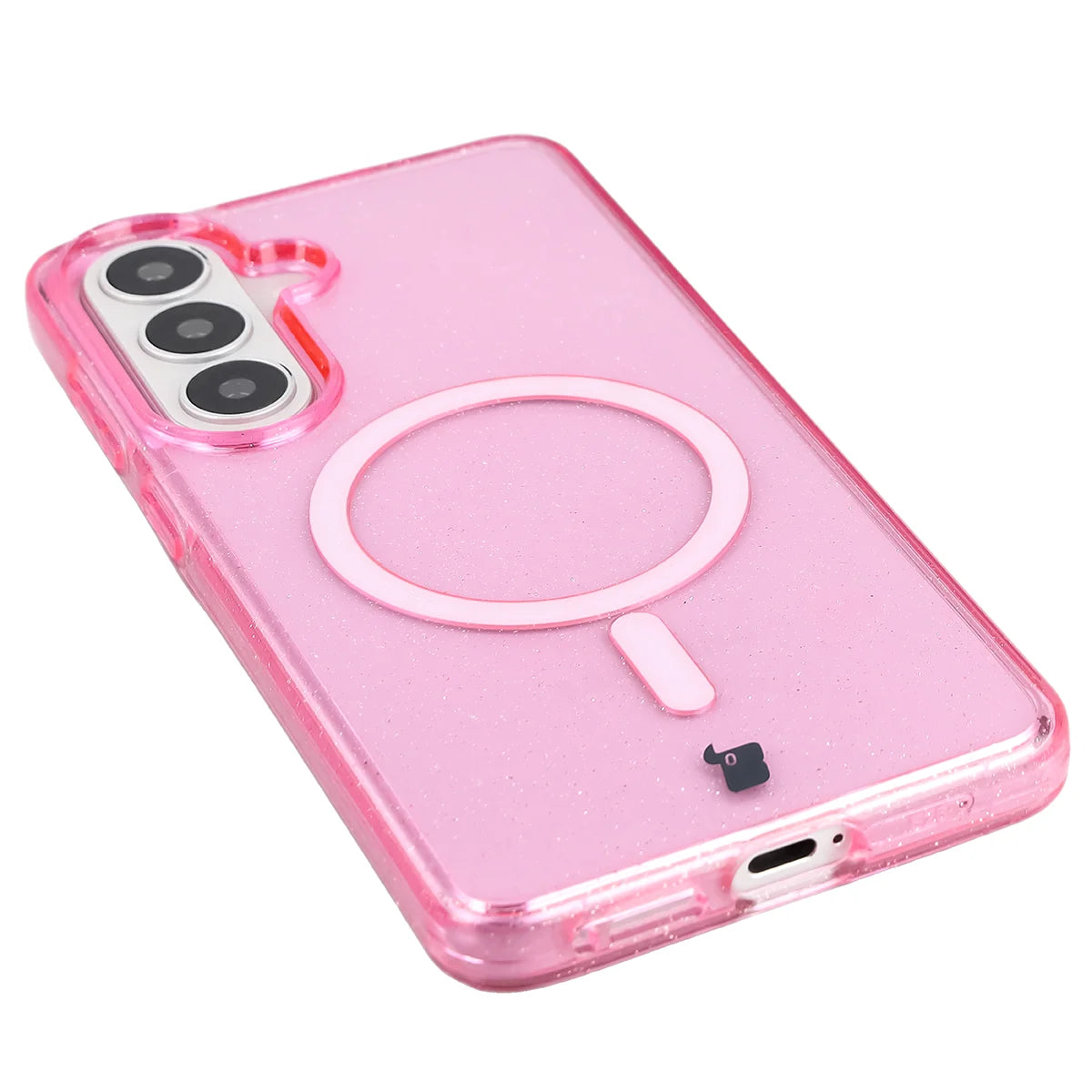 Glitzer Hülle mit Magnetring für Galaxy S26 Plus, Bizon Case SparklO, Transparent-Rosa mit Glitzer