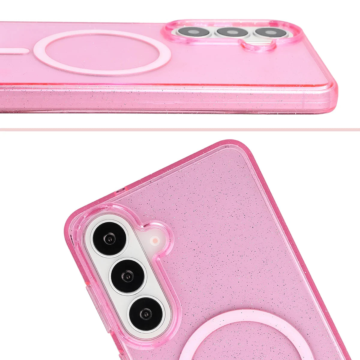 Glitzer Hülle mit Magnetring für Galaxy S26 Plus, Bizon Case SparklO, Transparent-Rosa mit Glitzer