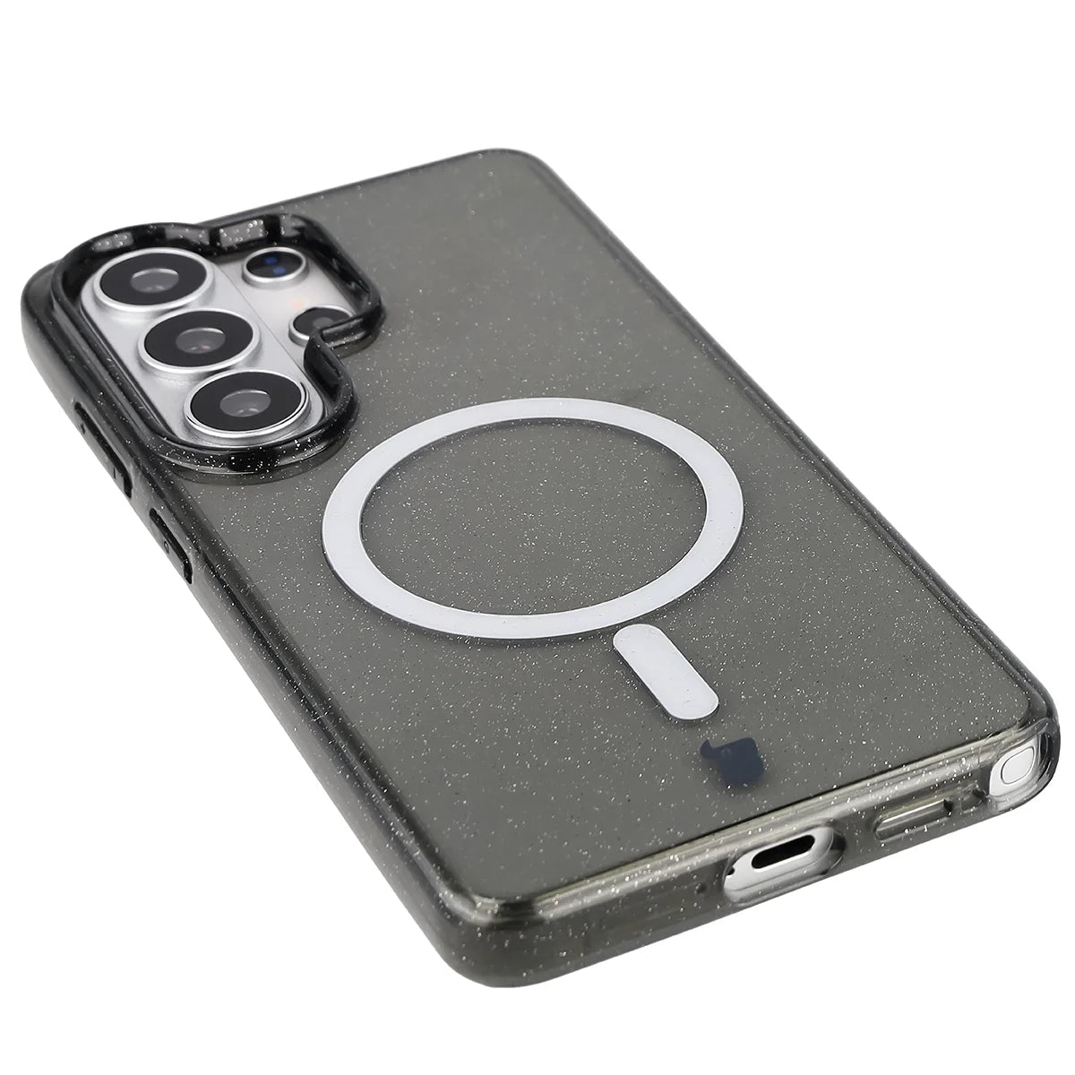 Glitzer Hülle mit Magnetring für Galaxy S26 Ultra, Bizon Case SparklO, Transparent-Schwarz mit Glitzer