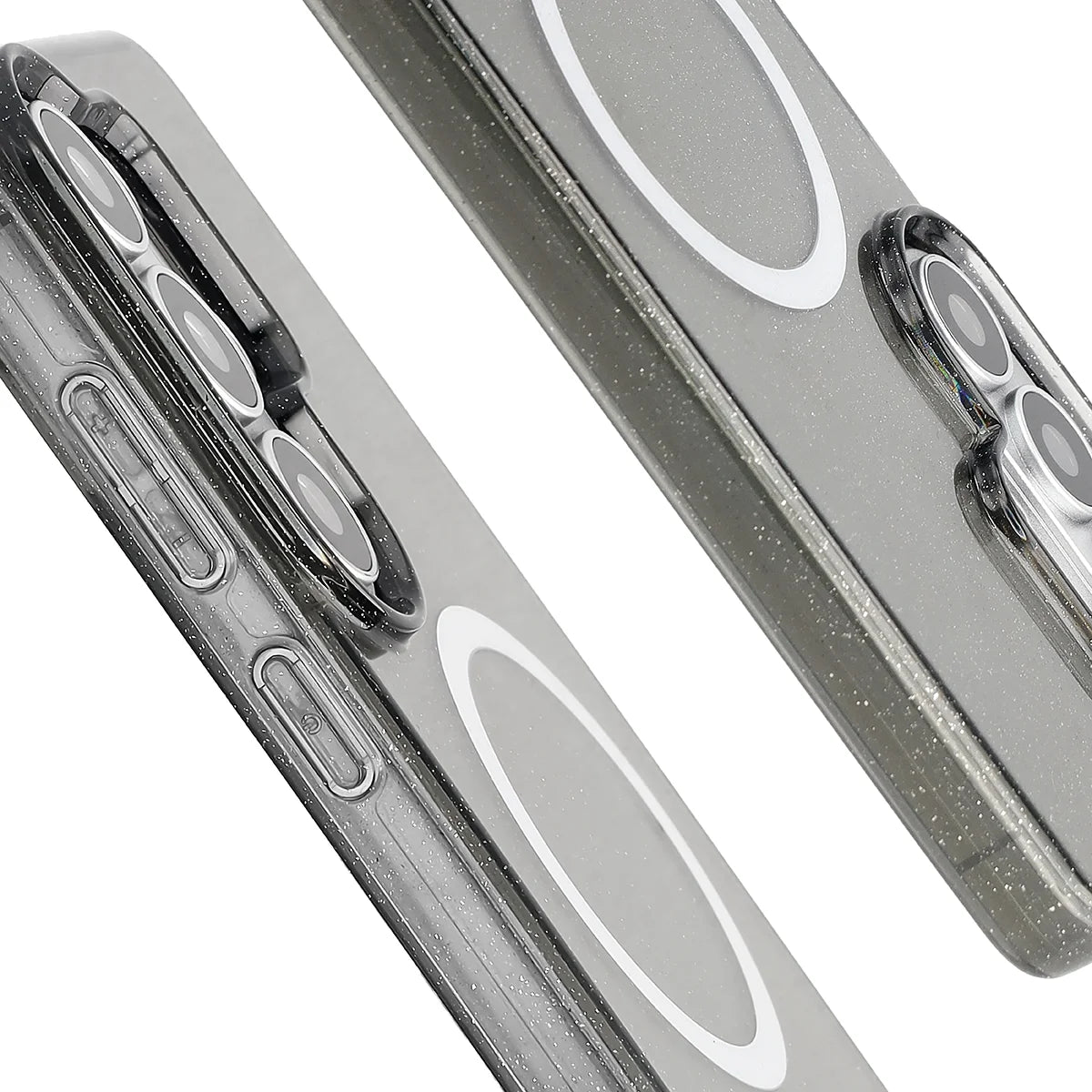 Glitzer Hülle mit Magnetring für Galaxy S26 Ultra, Bizon Case SparklO, Transparent-Schwarz mit Glitzer