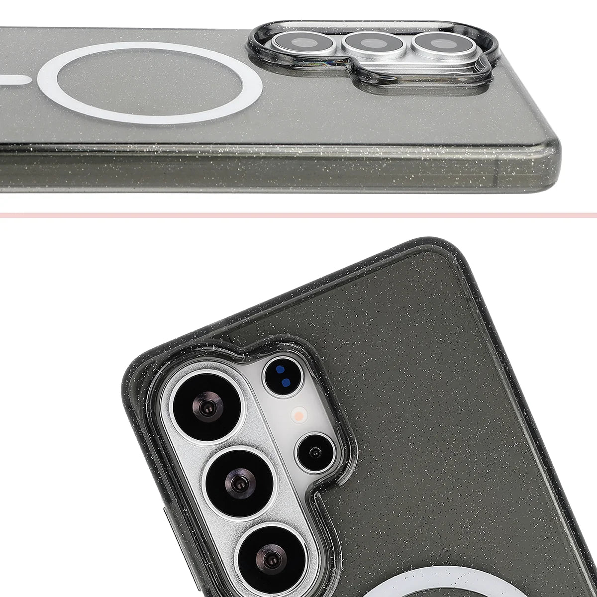Glitzer Hülle mit Magnetring für Galaxy S26 Ultra, Bizon Case SparklO, Transparent-Schwarz mit Glitzer