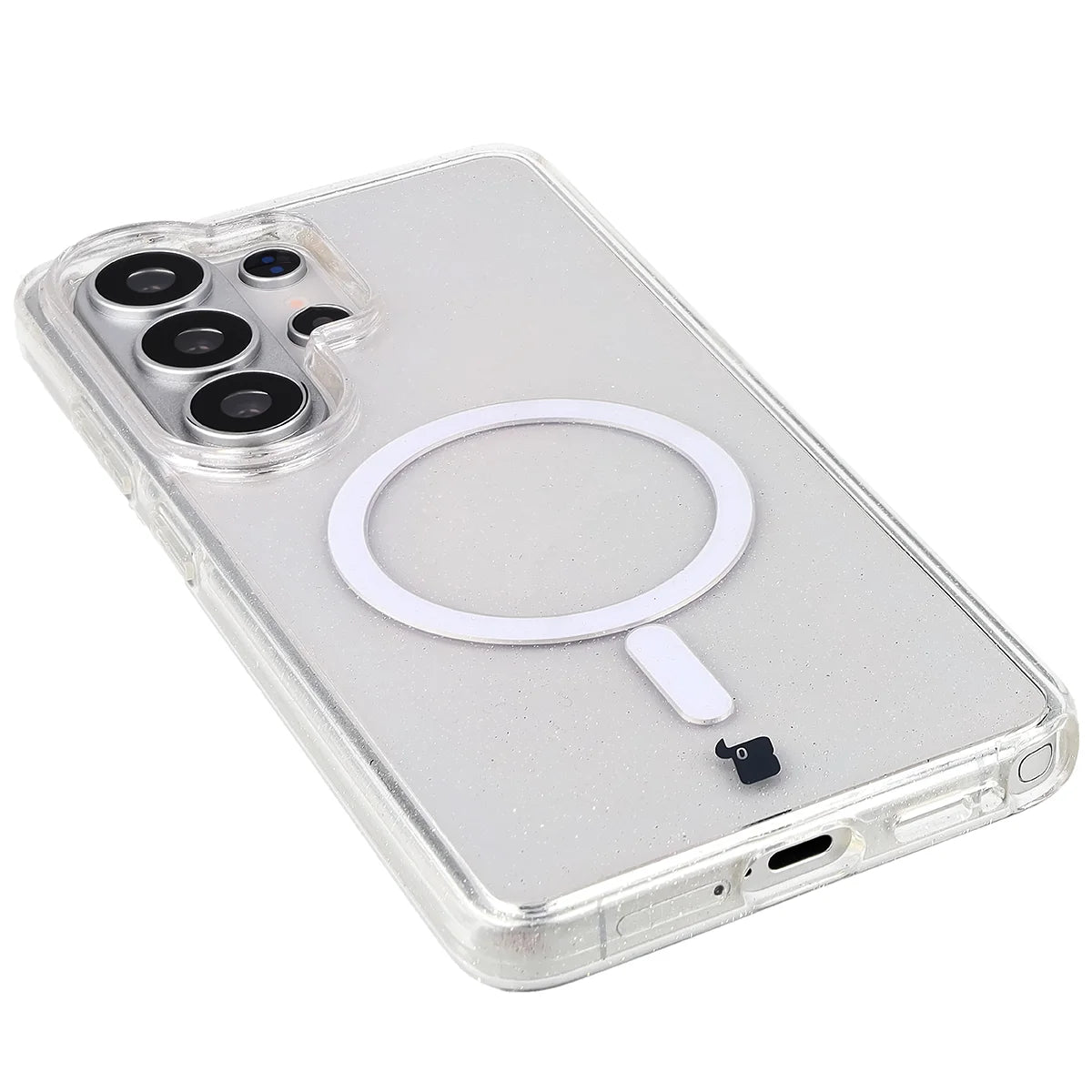 Glitzer Hülle mit Magnetring für Galaxy S26 Ultra, Bizon Case SparklO, Transparent mit Glitzer