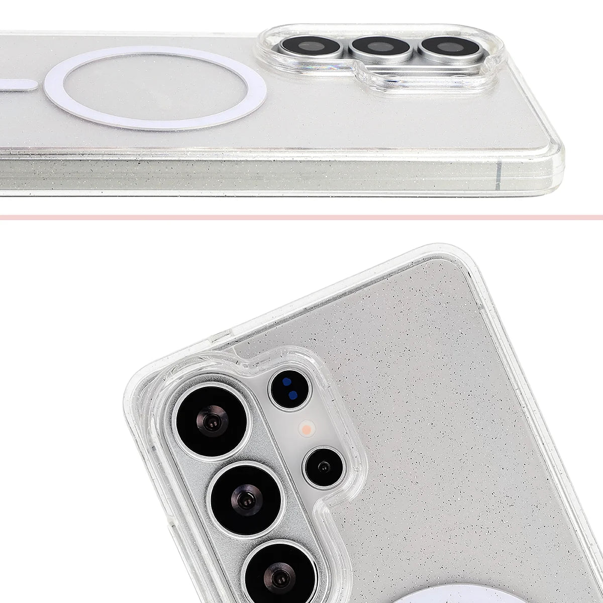 Glitzer Hülle mit Magnetring für Galaxy S26 Ultra, Bizon Case SparklO, Transparent mit Glitzer