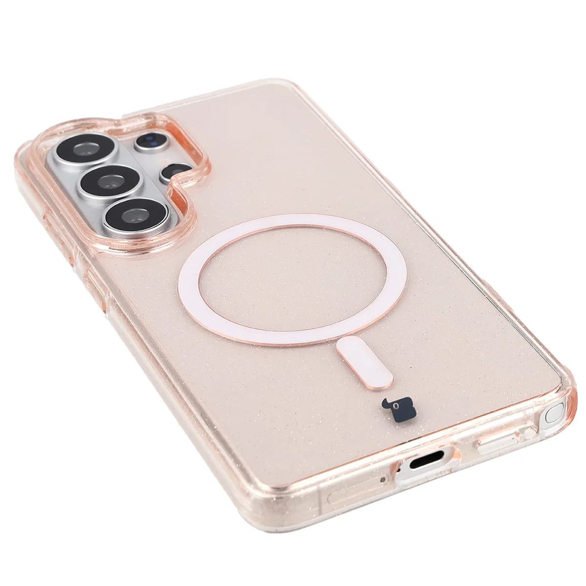 Glitzer Hülle mit Magnetring für Galaxy S26 Ultra, Bizon Case SparklO, Transparent-Hellorange mit Glitzer