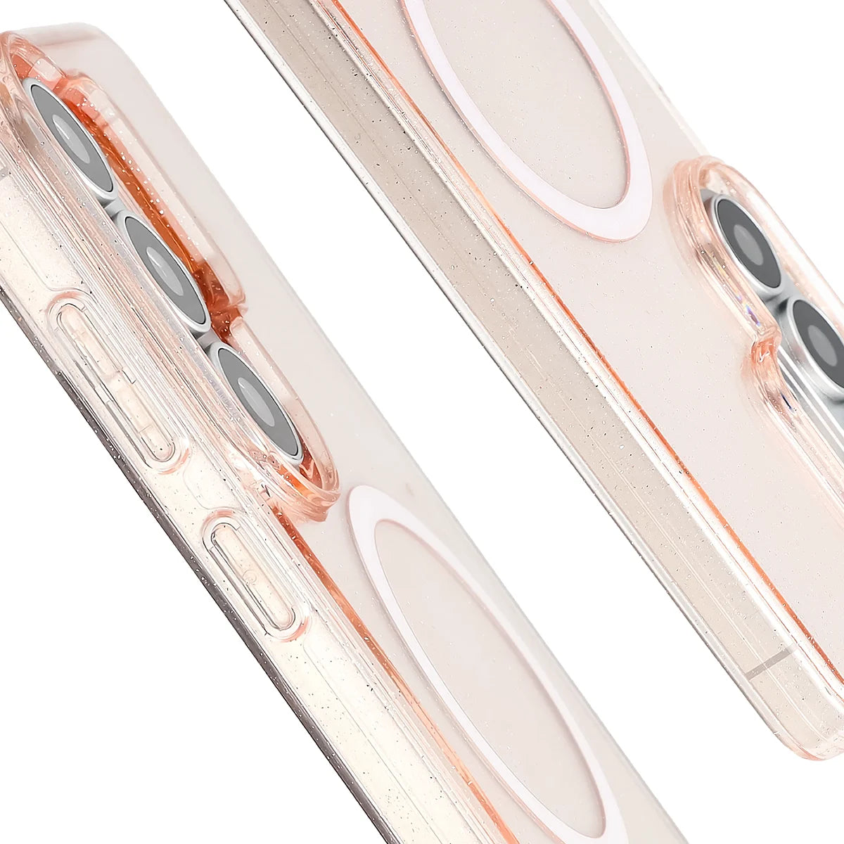 Glitzer Hülle mit Magnetring für Galaxy S26 Ultra, Bizon Case SparklO, Transparent-Hellorange mit Glitzer